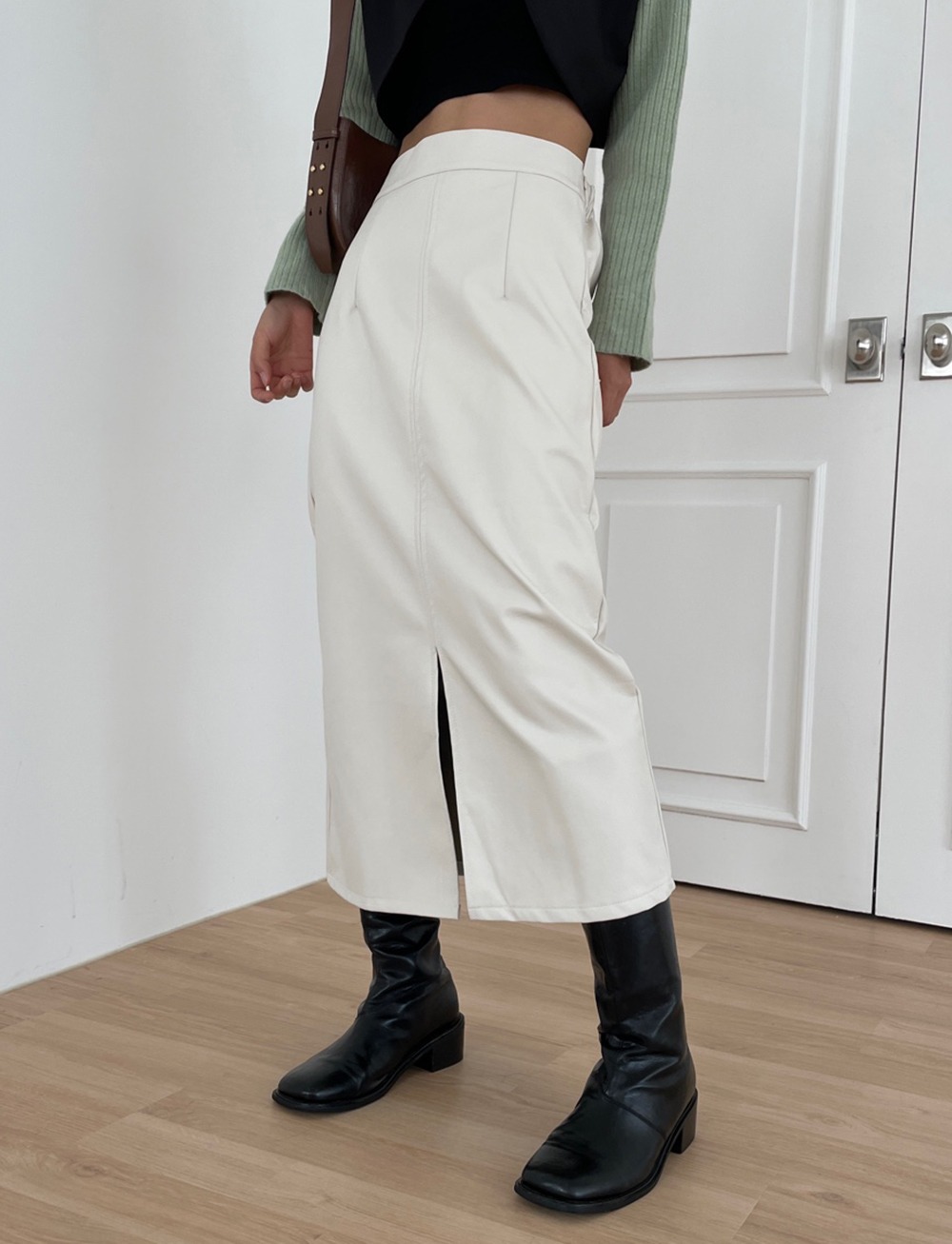Rain Leather Long Skirt